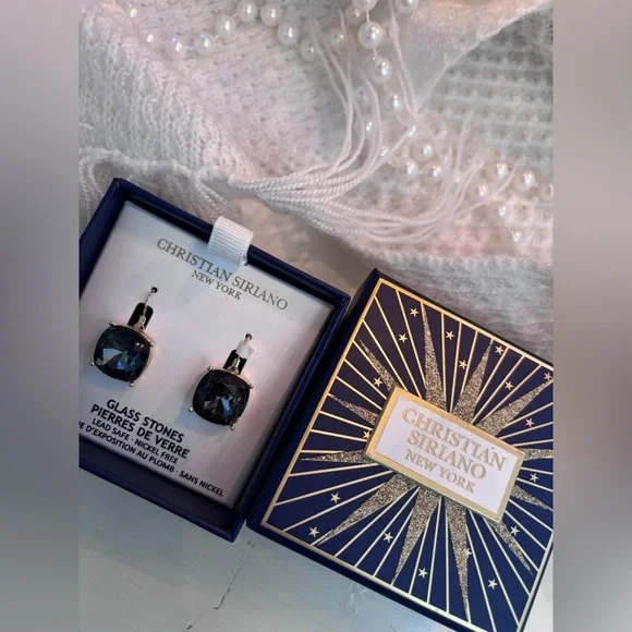 Christian Siriano Dark Glass Stone Earrings - Picture 2 of 2